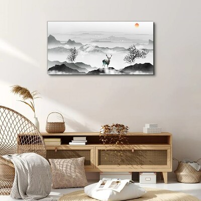 Foto op canvas Een vredig landschap met een hert