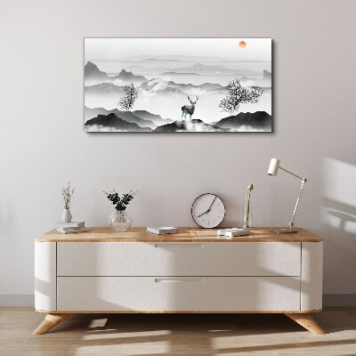 Foto op canvas Een vredig landschap met een hert