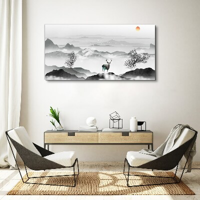 Foto op canvas Een vredig landschap met een hert