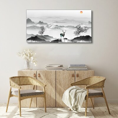 Foto op canvas Een vredig landschap met een hert