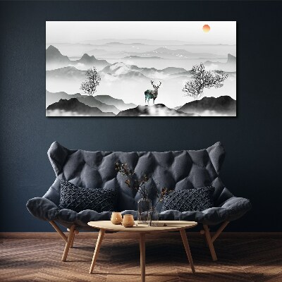 Foto op canvas Een vredig landschap met een hert