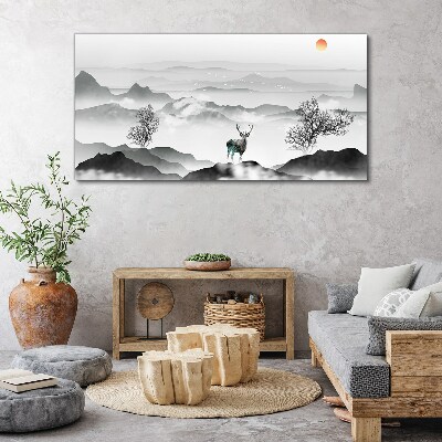 Foto op canvas Een vredig landschap met een hert