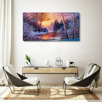 Schilderij op doek Winterschemering over de rivier