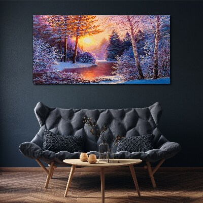 Schilderij op doek Winterschemering over de rivier