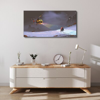 Foto op canvas Helikopter in een berglandschap