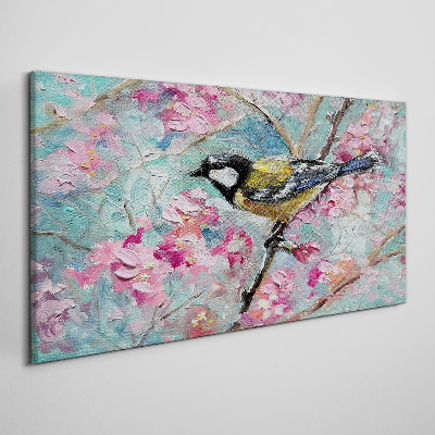 Schilderij op doek Lentevogel zingt op een tak