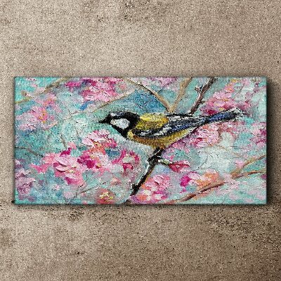 Schilderij op doek Lentevogel zingt op een tak