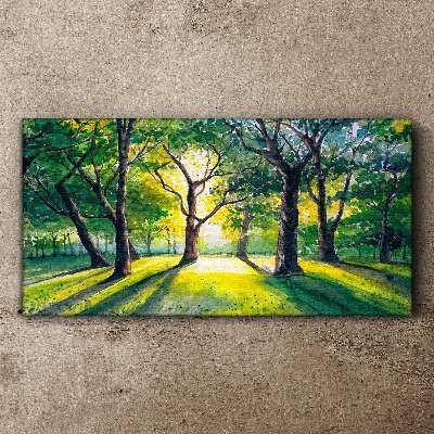 Foto op canvas Gouden stralen in het bos