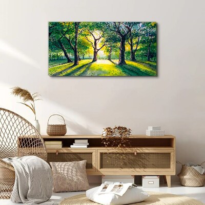 Foto op canvas Gouden stralen in het bos