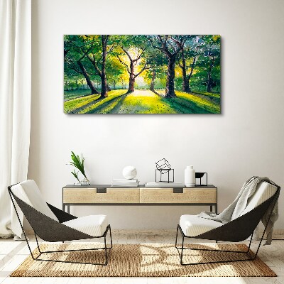 Foto op canvas Gouden stralen in het bos