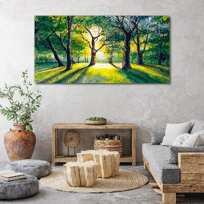 Foto op canvas Gouden stralen in het bos