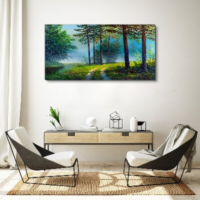 Canvas schilderij Bospad in de ochtendmist