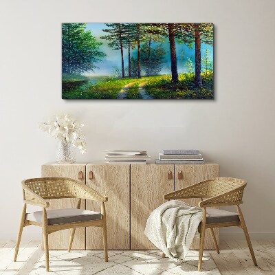 Canvas schilderij Bospad in de ochtendmist