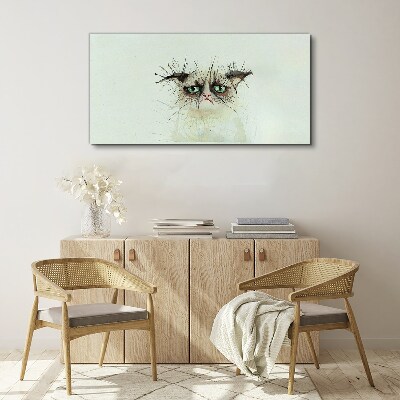 Canvas schilderij Droevige kat met groene ogen