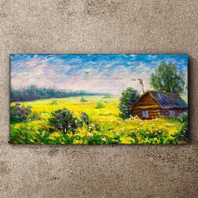 Schilderij op doek Zomerlandschappen met een huisje in het veld