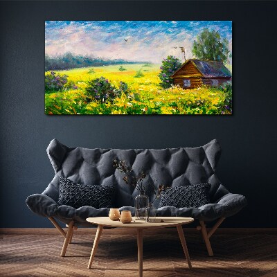 Schilderij op doek Zomerlandschappen met een huisje in het veld