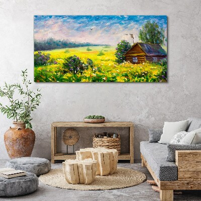 Schilderij op doek Zomerlandschappen met een huisje in het veld