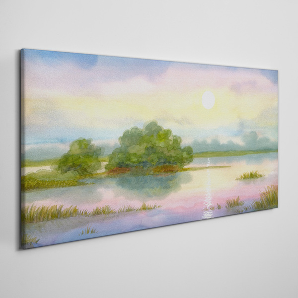 Canvas schilderij Een vredig landschap aan het water