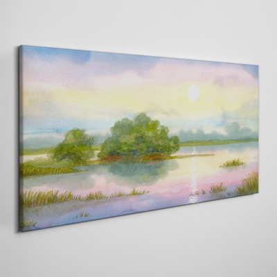 Canvas schilderij Een vredig landschap aan het water