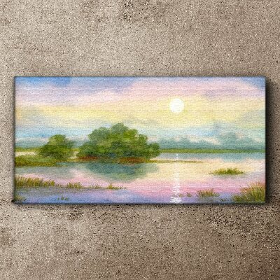 Canvas schilderij Een vredig landschap aan het water