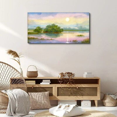 Canvas schilderij Een vredig landschap aan het water