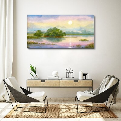 Canvas schilderij Een vredig landschap aan het water