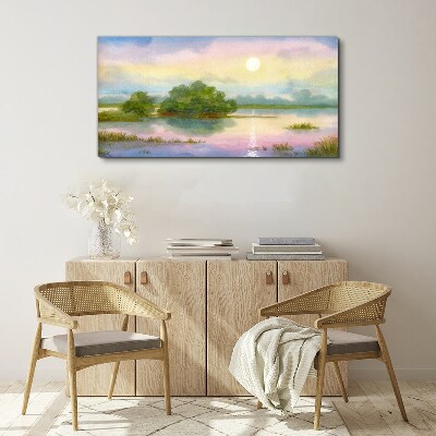 Canvas schilderij Een vredig landschap aan het water