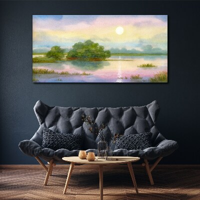 Canvas schilderij Een vredig landschap aan het water