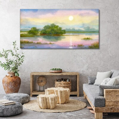 Canvas schilderij Een vredig landschap aan het water