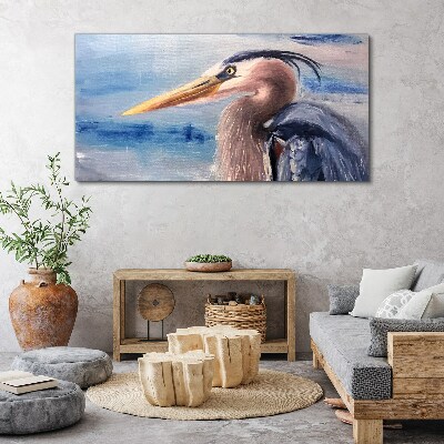 Canvas schilderij Portret van een reiger aan het water
