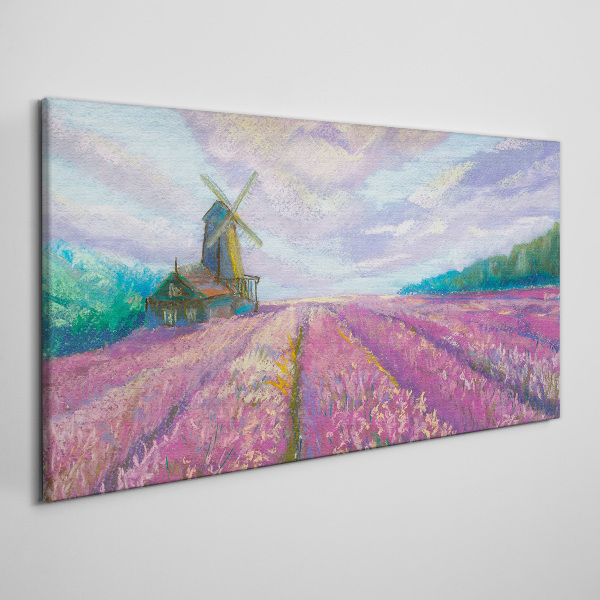 Foto op canvas Bloemenlandschap met een windmolen