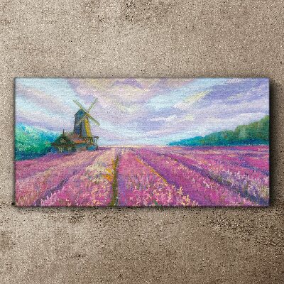 Foto op canvas Bloemenlandschap met een windmolen