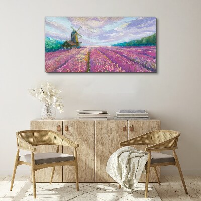 Foto op canvas Bloemenlandschap met een windmolen