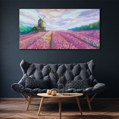 Foto op canvas Bloemenlandschap met een windmolen