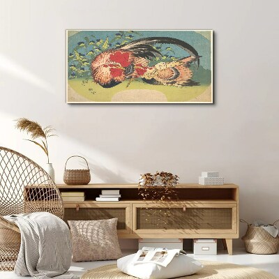 Schilderij op doek Haan en kip in de tuin