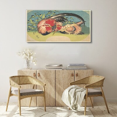 Schilderij op doek Haan en kip in de tuin