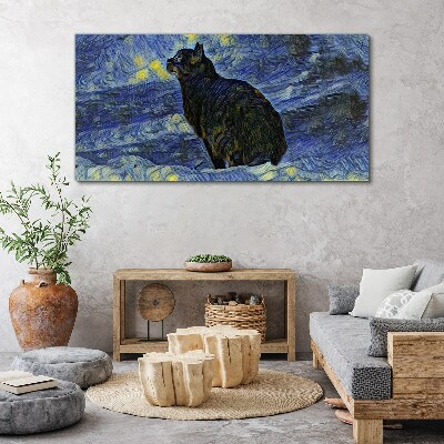 Canvas schilderij Kat in de nachtelijke hemel