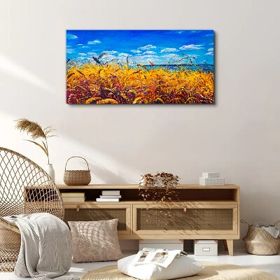 Foto op canvas Gouden velden onder een blauwe lucht