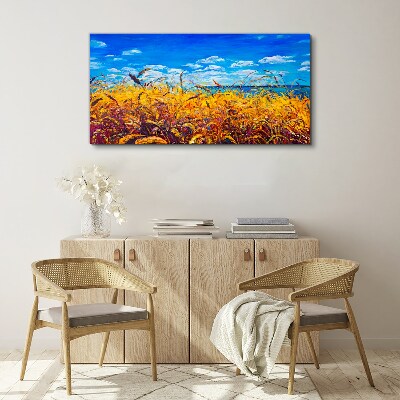 Foto op canvas Gouden velden onder een blauwe lucht