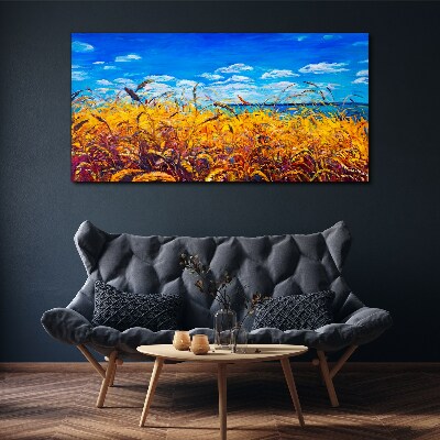 Foto op canvas Gouden velden onder een blauwe lucht