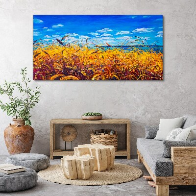 Foto op canvas Gouden velden onder een blauwe lucht