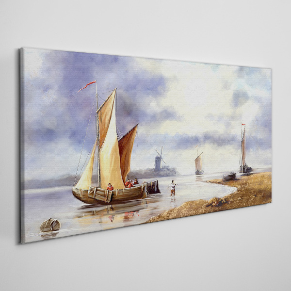 Canvas schilderij Een rustige haven met zeilboten