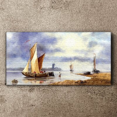 Canvas schilderij Een rustige haven met zeilboten