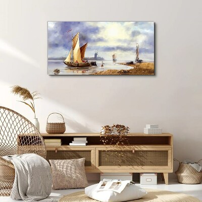 Canvas schilderij Een rustige haven met zeilboten