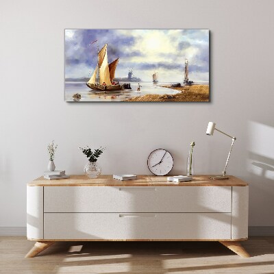 Canvas schilderij Een rustige haven met zeilboten