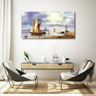 Canvas schilderij Een rustige haven met zeilboten