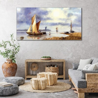 Canvas schilderij Een rustige haven met zeilboten