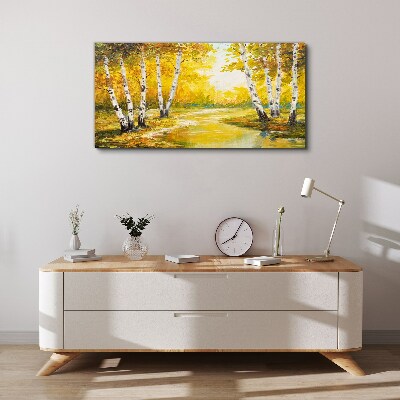 Schilderij op doek Gouden herfst tussen de berken