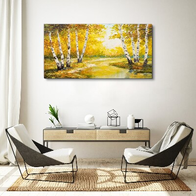 Schilderij op doek Gouden herfst tussen de berken