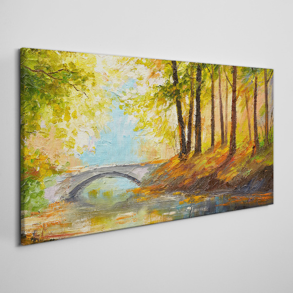 Foto op canvas Een brug in het herfstbos